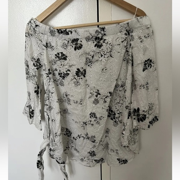 SCANLAN THEODORE - OFF THE SHOULDER - FLORAL PRINT - TIE DETAIL BLOUSE - S S/M - Picture 2 of 10